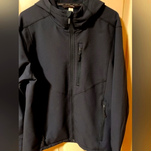 All In Motion Woven Fleece Jacket BLUE Stretch Water Repellant Thumb Holes Sz L - Picture 2 of 9